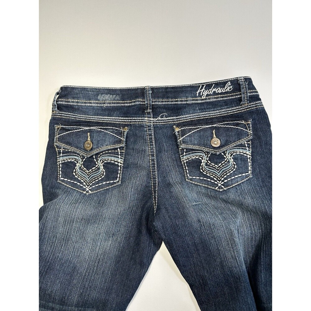 Y2K Embroidered Hydraulic Low Rise Capri Jeans Womens Size 15/16 Distressed